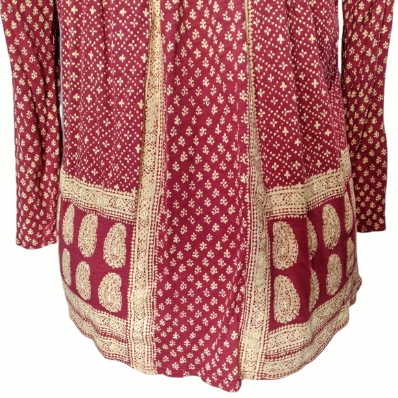 Lucky Brand Ditsy Flower Print Peasant Red Tassel Medium Blouse Top - Picture 13 of 15